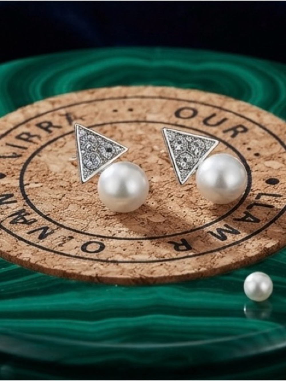 Silver Triangle Pearl Stud Earrings - White Pearl.3 for $10.
